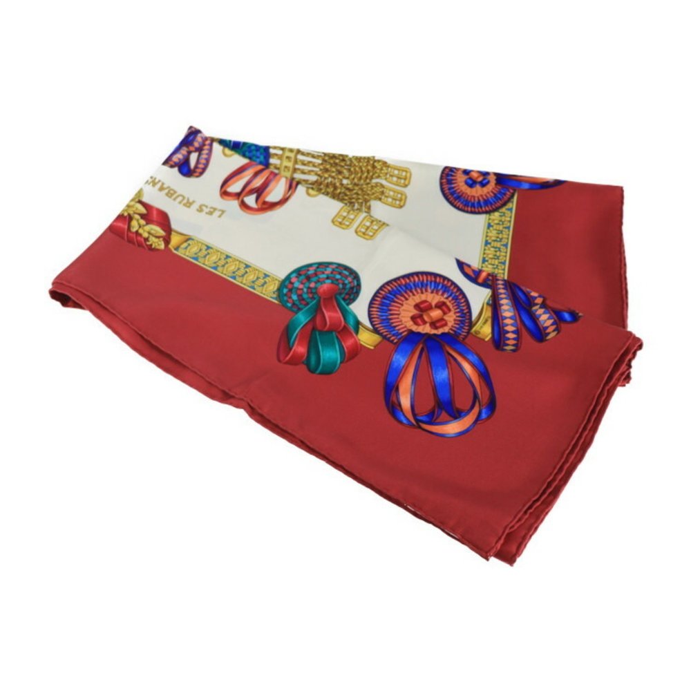 HERMES Hermes Les Rubans Du Cheval Horse Ribbon Carre 90 Scarf Silk Bordeaux ... - Picture 2 of 7